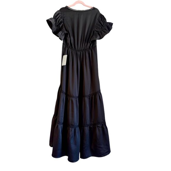 NWT Max Studio Flutter Sleeve Satin Midi Dress in Black.  Size XS - Picture 14 of 14
